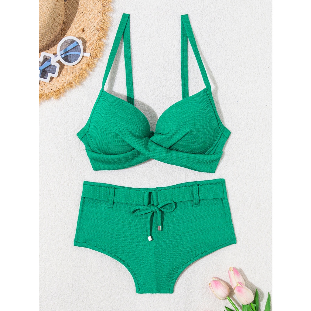 RWX VEST Conjunto de Biquíni com Cinto e Laço Frontal – Estilo e Charme para o Verão XX265