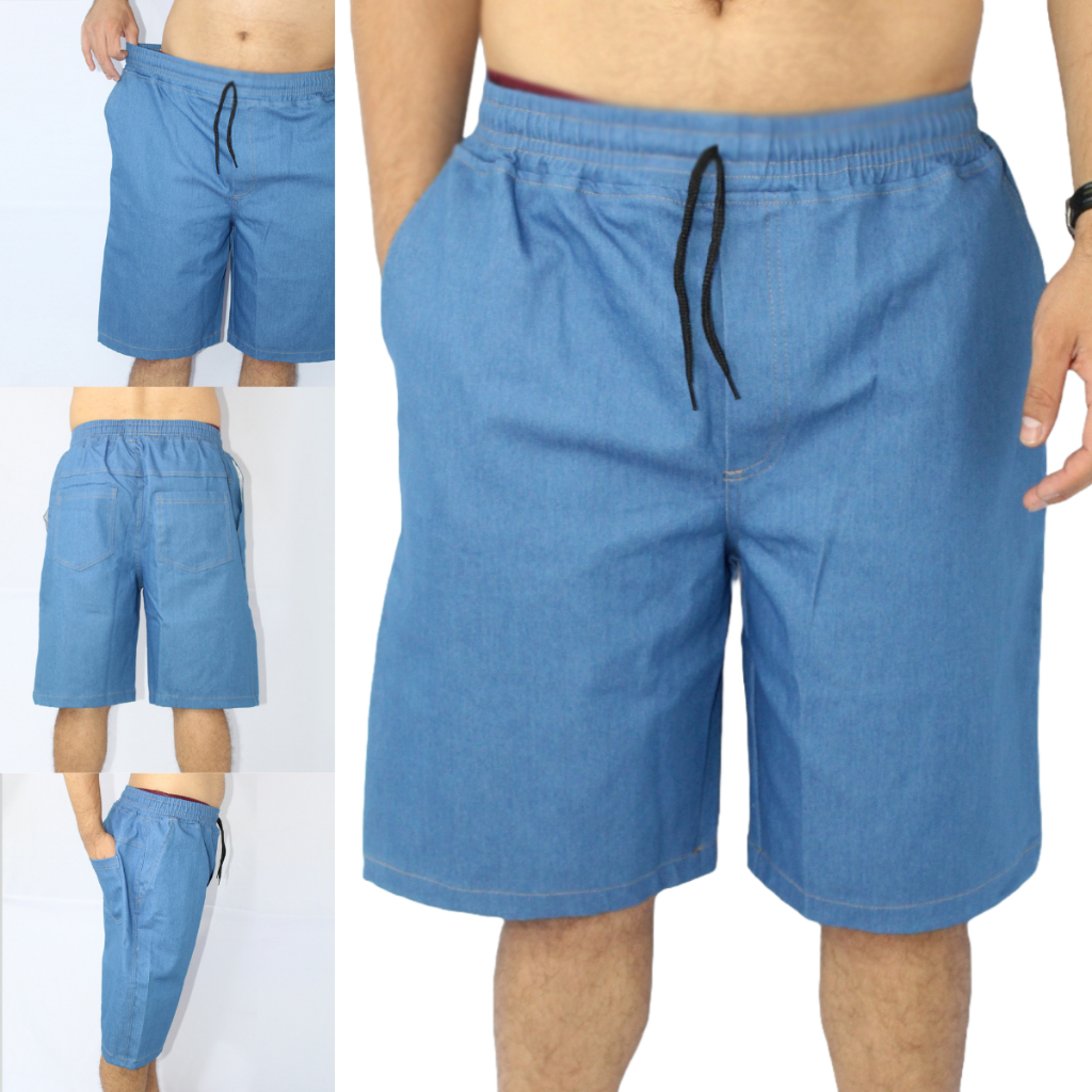 Bermuda Masculina em Sarja Adulto Casual Lisa Jeans com Elastano
