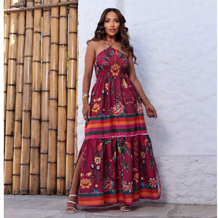 Vestido Longo Feminino Estampado Inspiração Tropical e Floral Modelos
