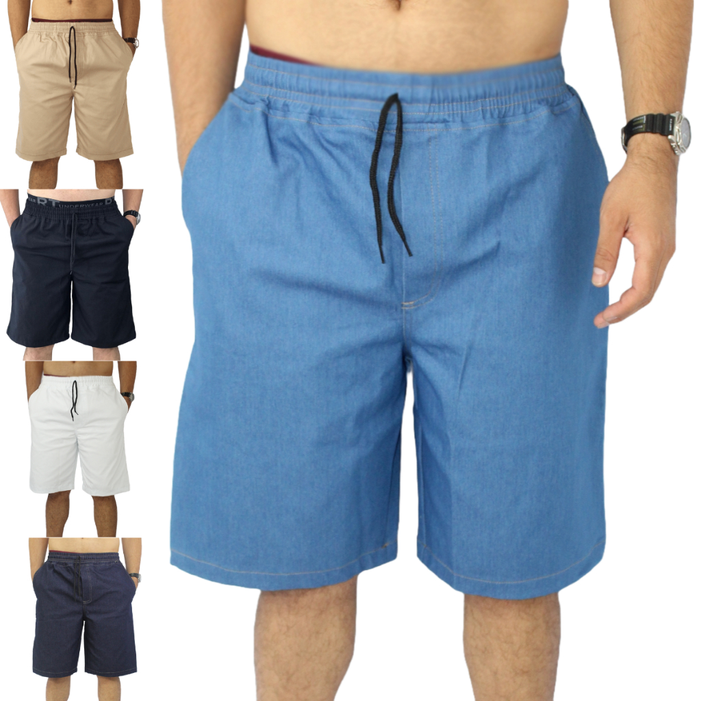 Bermuda Casual Em Sarja COm Elastano Lavagem Jeans Brim Casual Lisa - Oferta