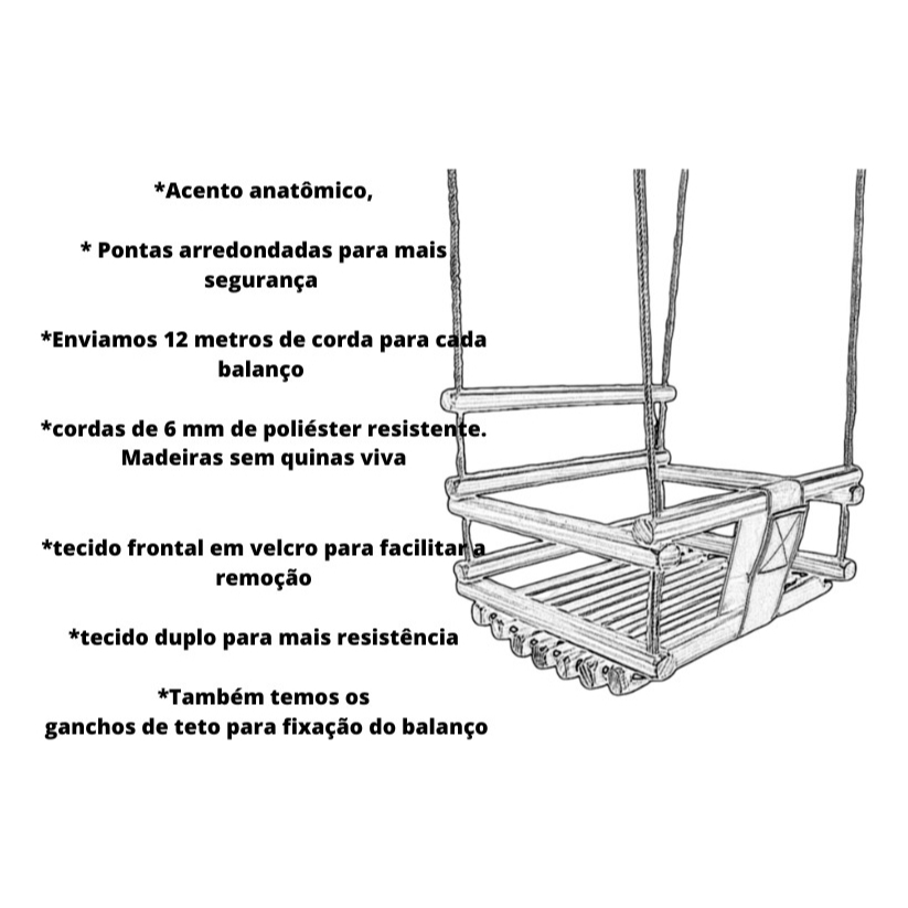 Balanço de Madeira Artesanal com Assento Anatômico e Proteção Frontal