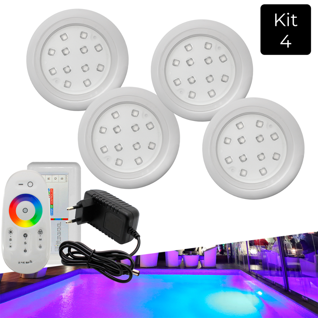 Kit Luminária Piscina Com Fonte 4 Superleds 18w + Módulo Luz Rgb em Oferta na Shopee