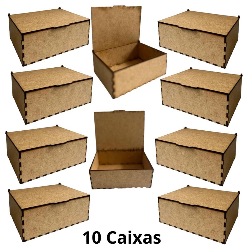 Kit 10 Caixinhas Organizadoras MDF Cru 3mm com Tampa – 11,5x9x5 cm – Lembrancinha e Decoração