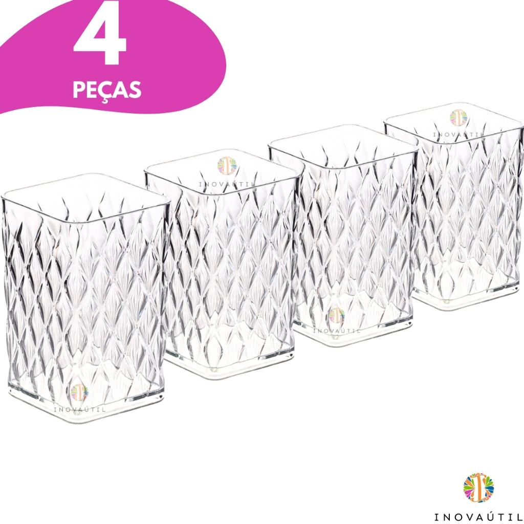 Porta Pincel de Maquiagem Kit 4 Peças Organizador Multi Uso Acessórios Escovas Batom Bancada