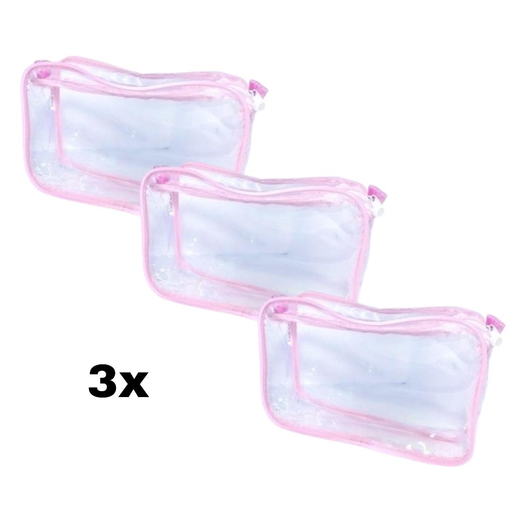 Kit com 3 necessaries transparente e ROSA 23X15 em Oferta na Shopee