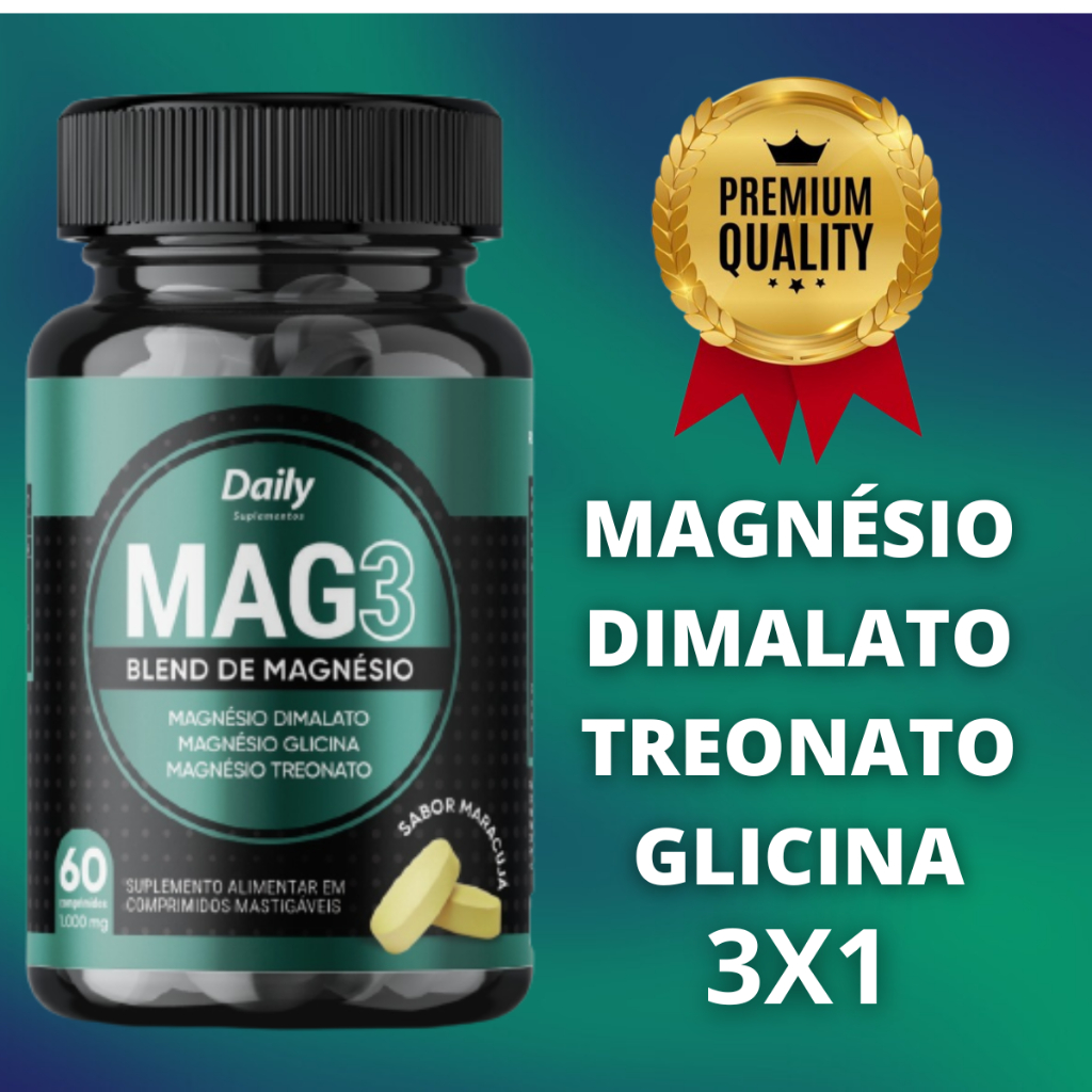 Blend de Magnésio Mag3 Original Daily Para Concentração Mastigável Sabor Maracujá 60 Comprimidos em Oferta na Shopee