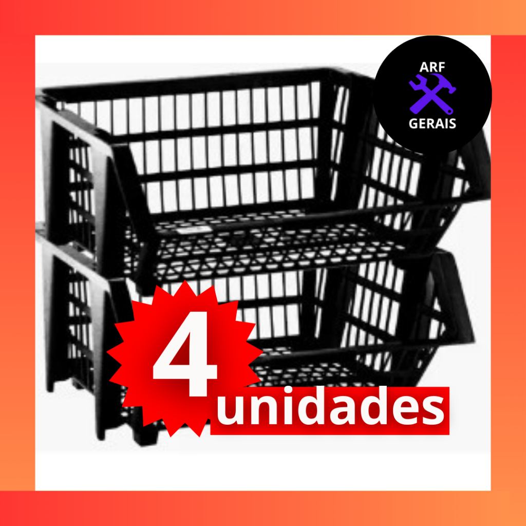 Kit 4 Cesto Empilhavel Expositor Organizador Preto 4 Unidades ALL BLACK em Oferta na Shopee