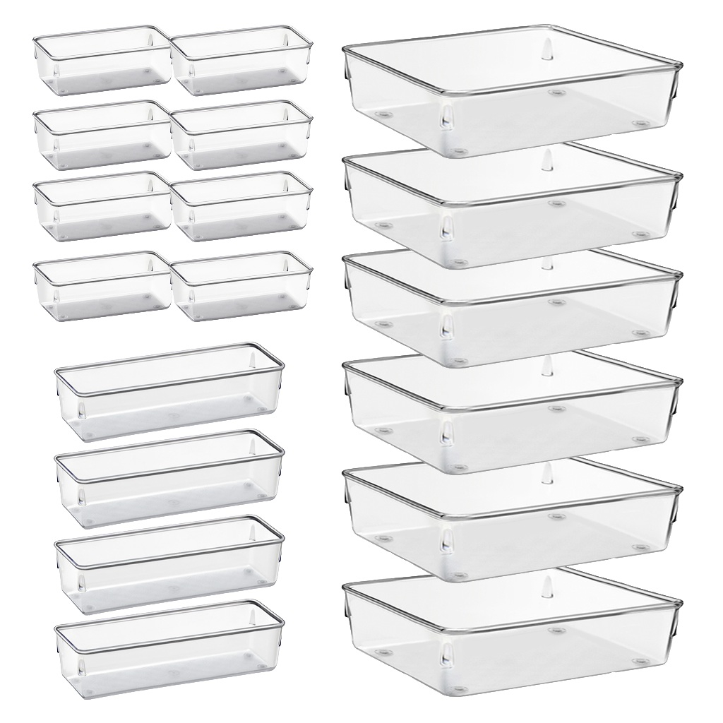 Kit 18 Organizadores Multiuso Modular Gavetas Geladeira Armário Acrílico Quadrado