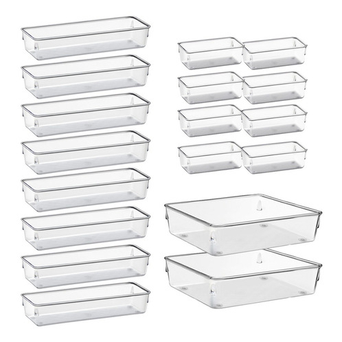 Kit 18 Organizadores Multiuso Modular Gavetas Geladeira Acrílico Retangular