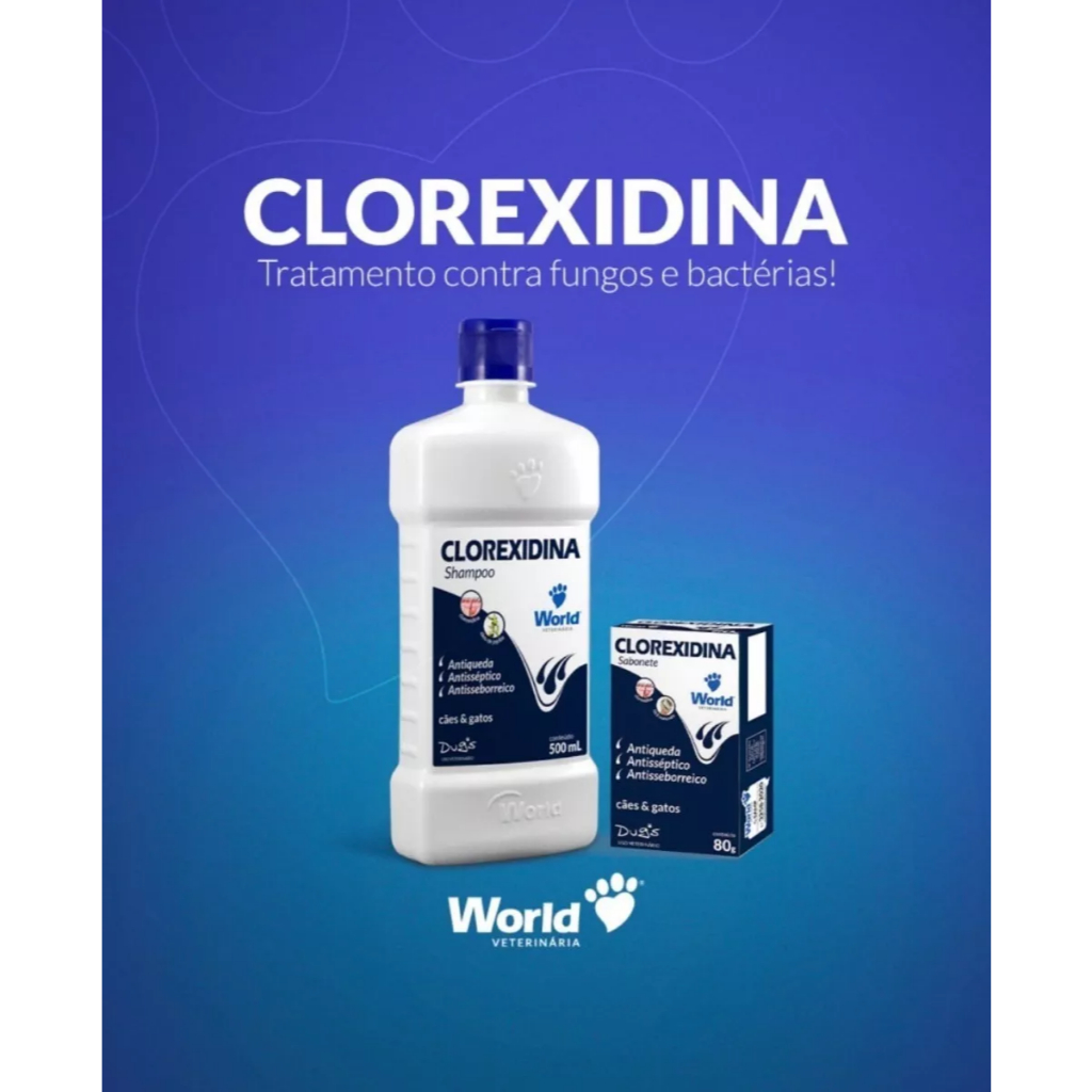 KIT SHAMPOO WORLD 500ML + SABONETE WORLD 80G CLOREXIDINA - USO VETERINARIO