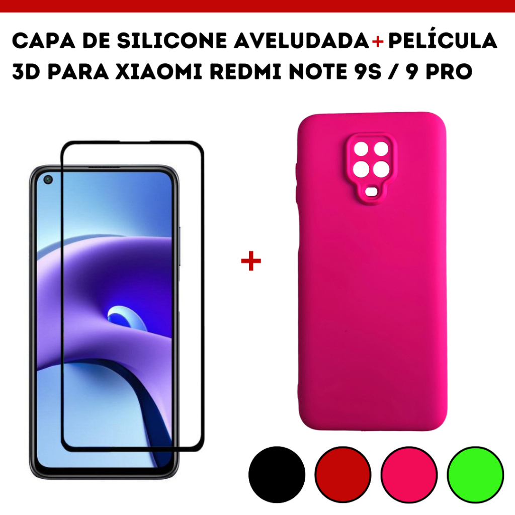 Kit Para Xiaomi Redmi Note 9S / 9 Pro / Capa de Silicone Aveludada + Película de Vidro 3D/ Capinha/ Tela Inteira/ CM15