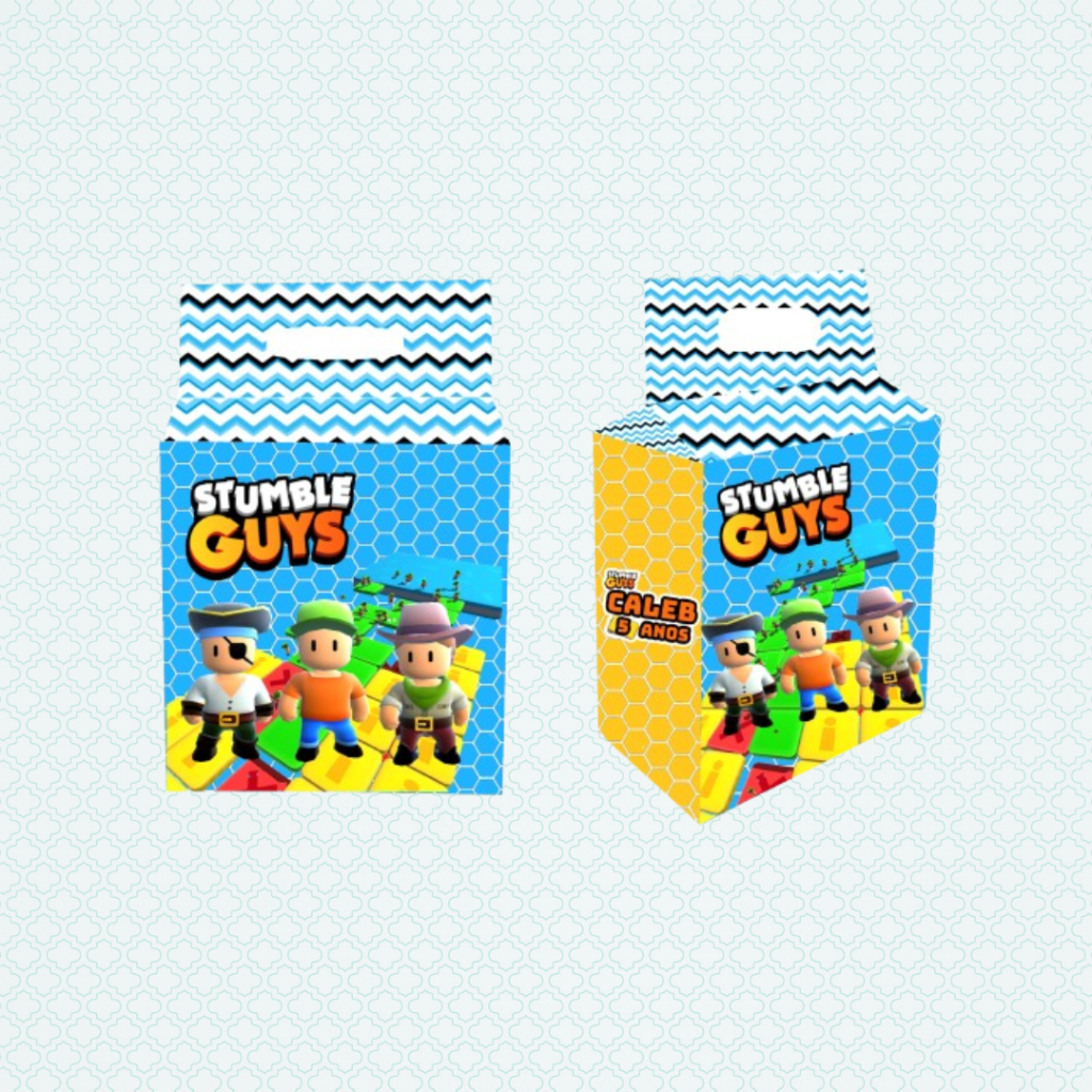 Caixa Maleta Aniversário Stumble Guys com 30 Peças - Lembrancinhas - Caixinhas Personalizadas - Papelaria Personalizada