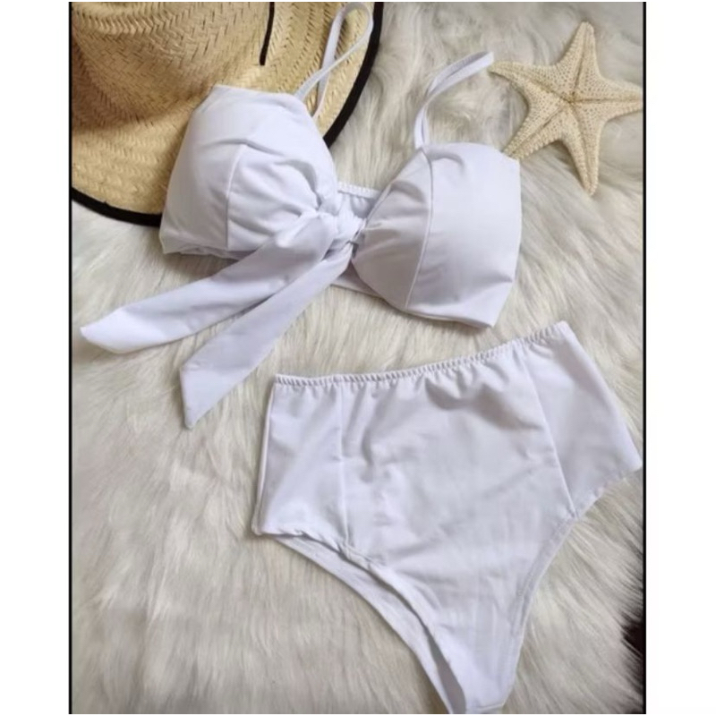 Biquíni Moda Verão Hot Pants Cintura Alta Alça com Laço Removível P ao ExG