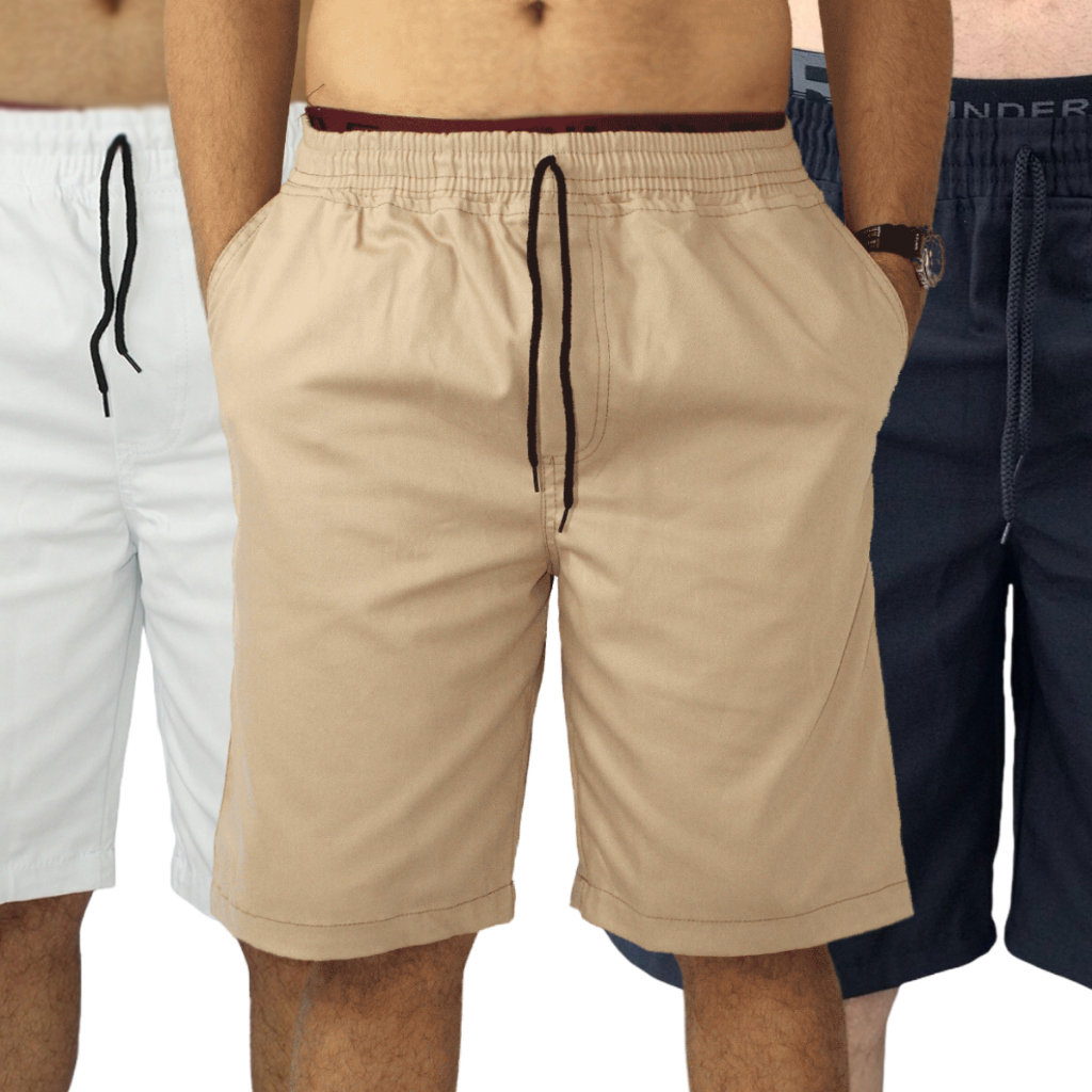 Bermuda Masculina Em Tecido Sarja Branca Montaria Brim