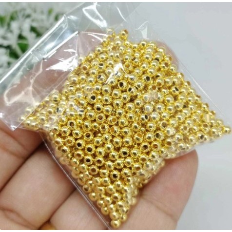 Pérolas de ABS Inteiras com Furo 5/6mm  aprox.1000 a 1600 pcs  Dourado/Ouro Metal (100grs ou 200grs)