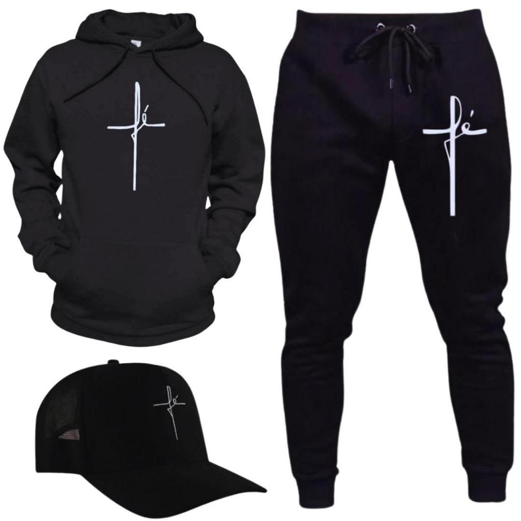 Conjunto Moletom Flanelado Fé Religião Gospel Blusa Calça Boné Unissex Oferta em Oferta na Shopee