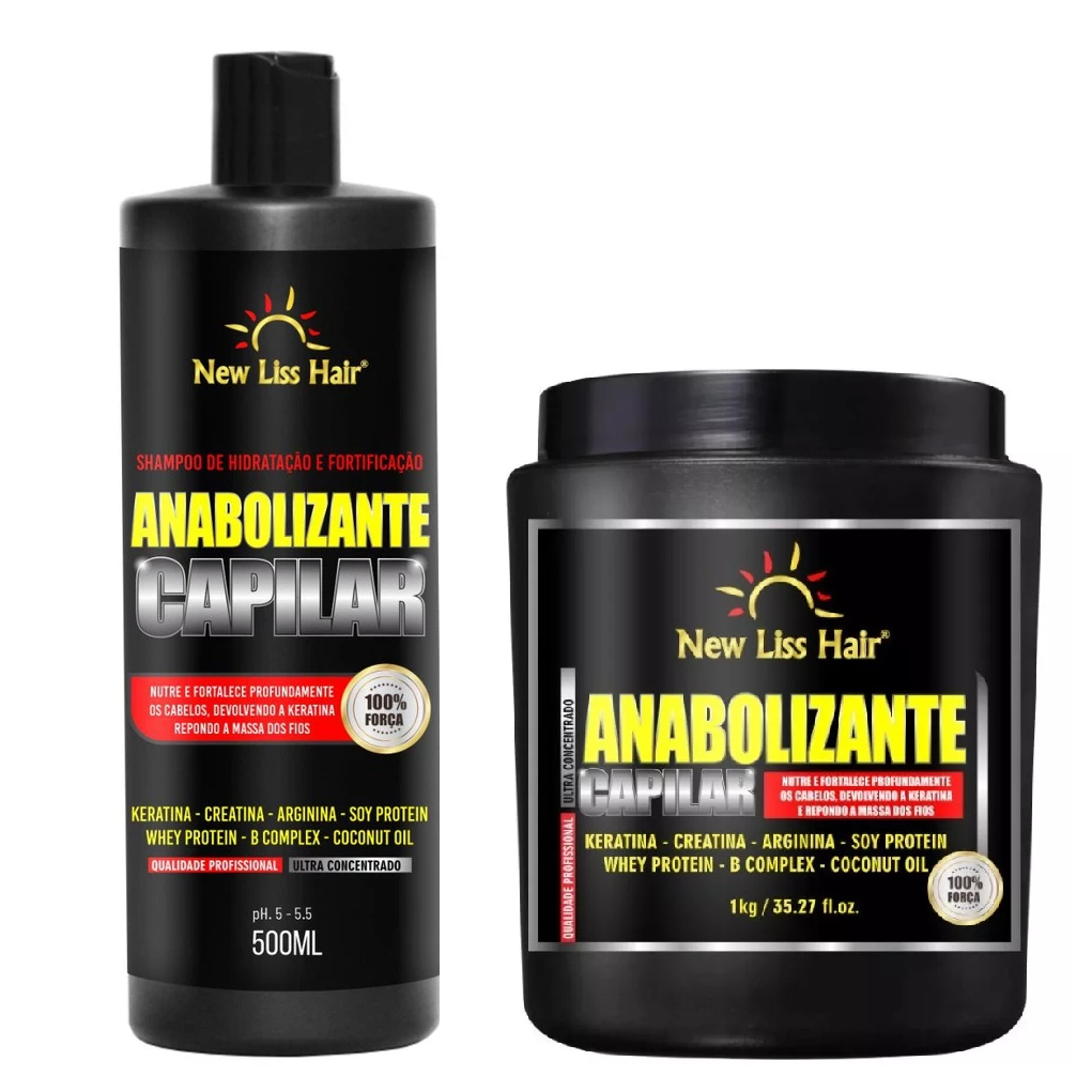 kit anabolizante capilar shampoo 500ml e mascara 1kg new liss hair