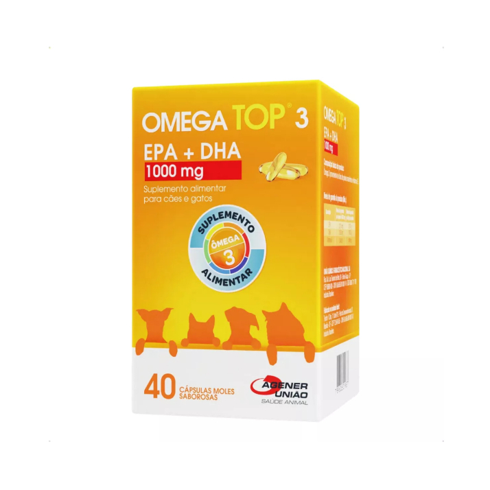 Suplemento Para Cães E Gatos Omega Top 3 1000 Mg 40 Capsulas