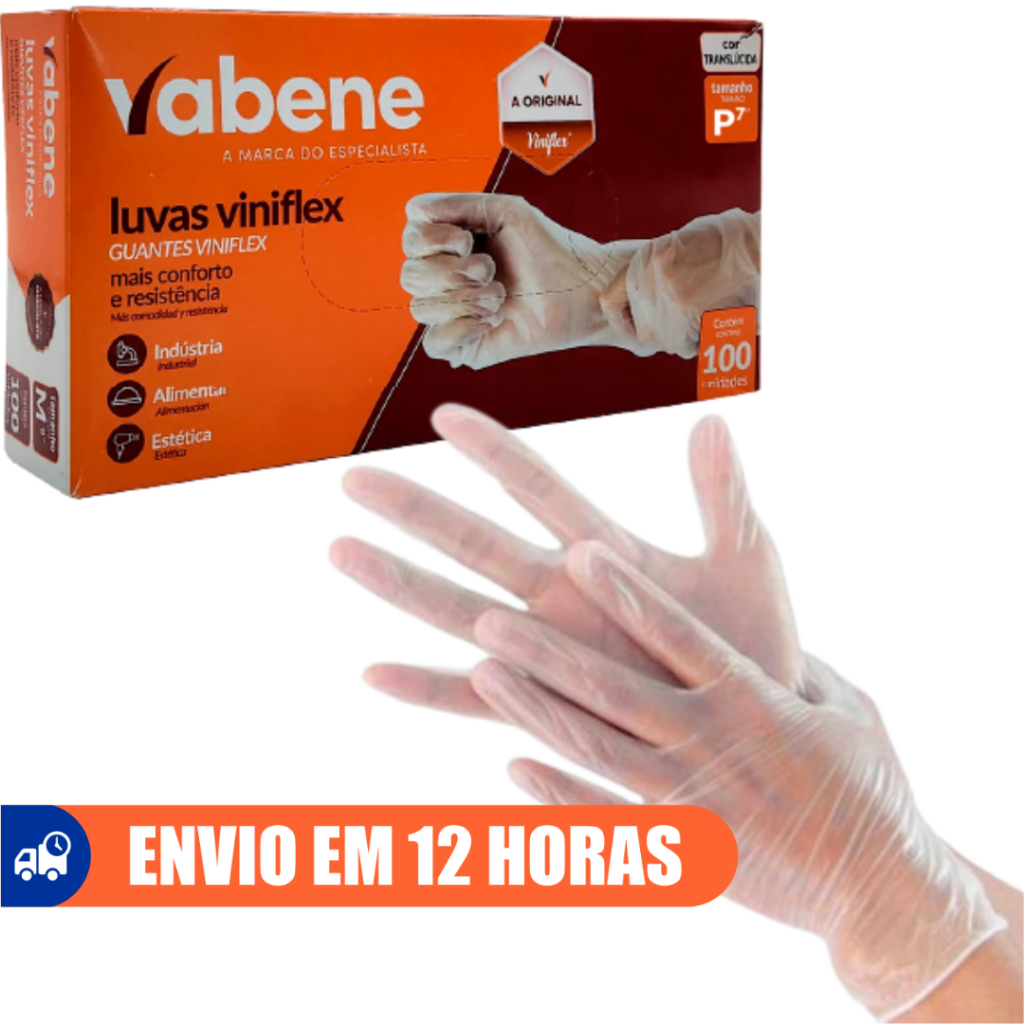 Luva Descartável Vinil Viniflex Transparente Sem Pó 100un Vabene