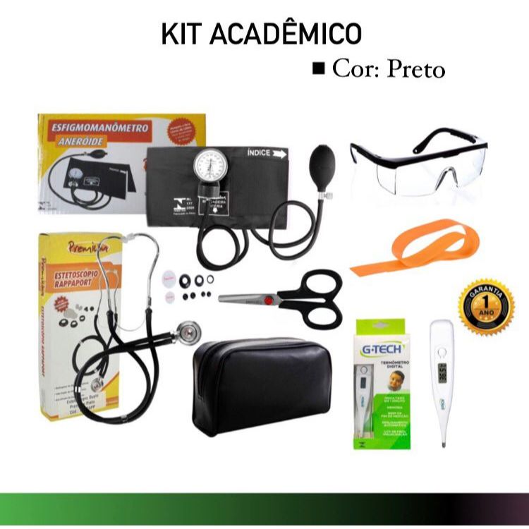 Kit Enfermagem Acadêmico Preto, Para Auxiliar e Técnico Enfermagem, Cuidador de Idosos, Veterinária
