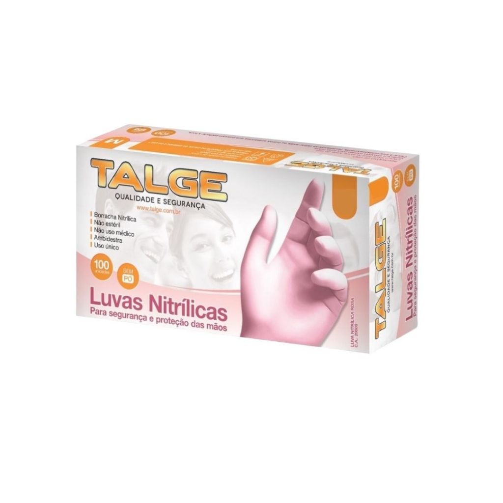 Luva Nitrílica Rosa Sem Pó Talge – 100 unidades em Oferta na Shopee