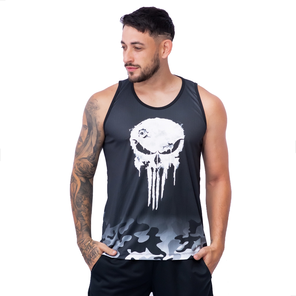 Regata Dry Fit Academia Masculina Com Proteção UV Justiceiro Camiseta Masculina