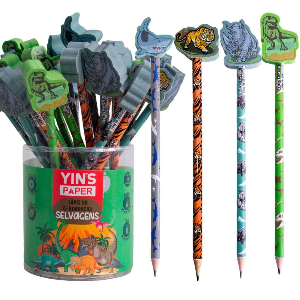 24 ou 12 Lápis Com Borracha Ponteira Bichinhos Leão Tartaruga Dog Panda - YINS PAPER em Oferta na Shopee