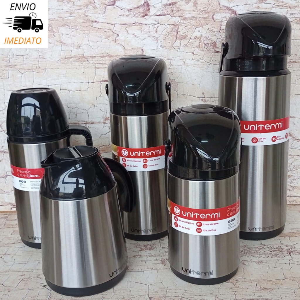 Garrafa Térmica Inox 1,8L 1L 600ml Café Chimarrão Bico Servidor Mantém Quente Frio Resistente Casa