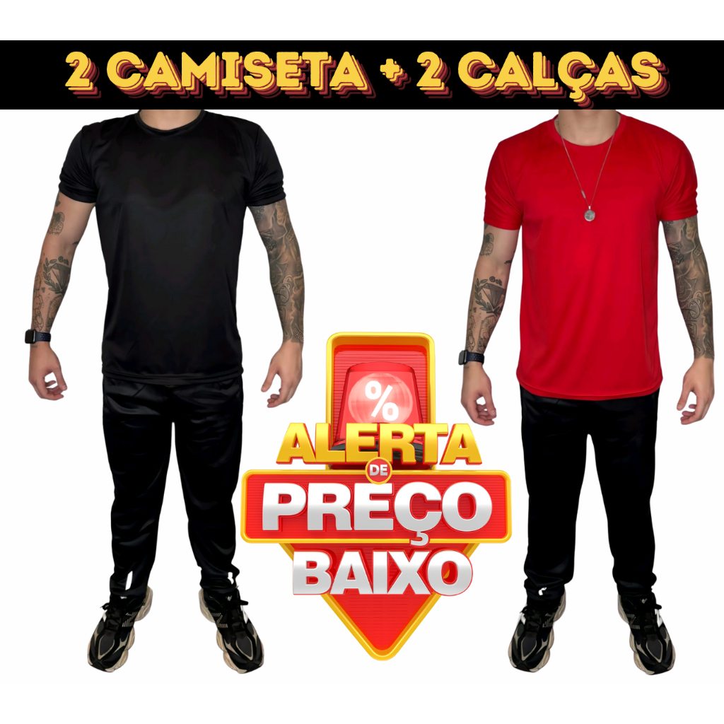 Kit 2 Camisetas Masculinas + 2 calça jogger Masculinas Academia - Conjunto