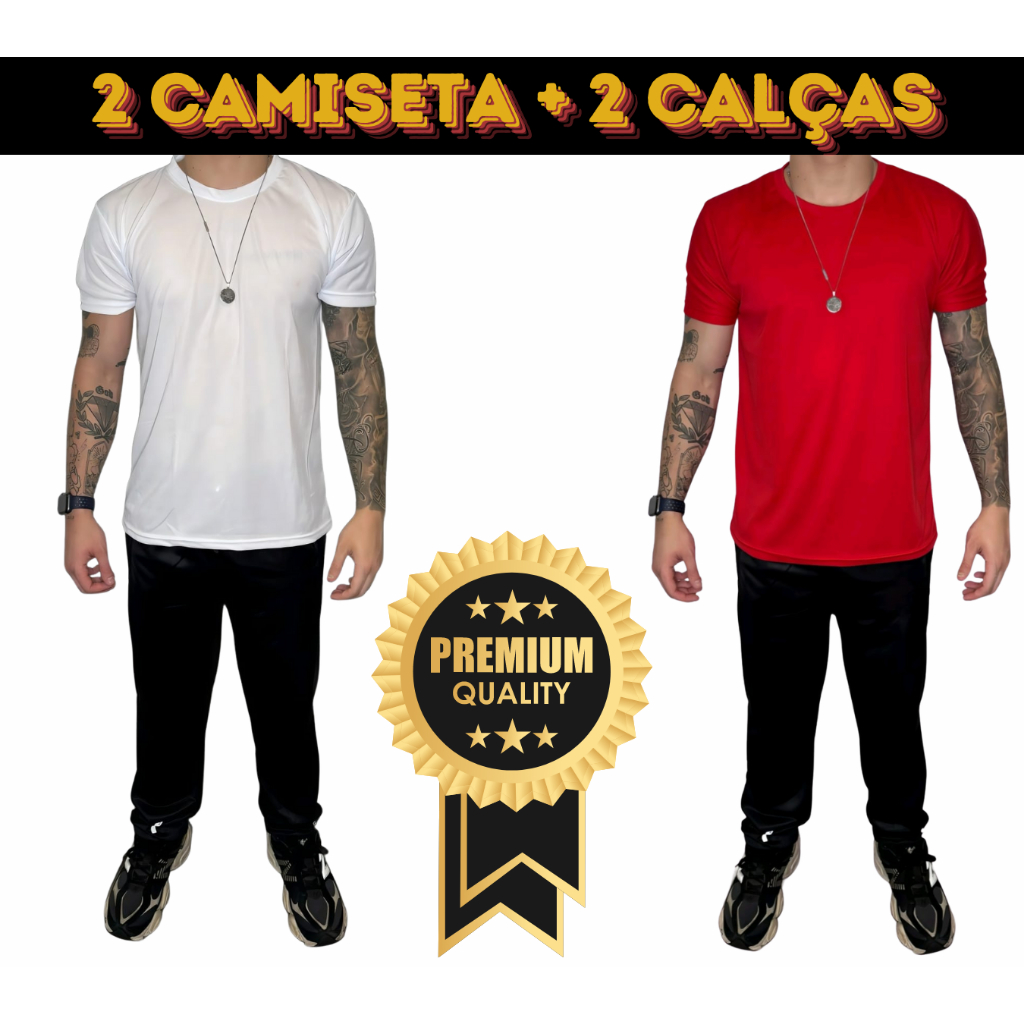 kit 2 Camisetas Masculina Casual + 2 CALÇAS MASCULINA DRY-FIT JOGGER ACADEMIA