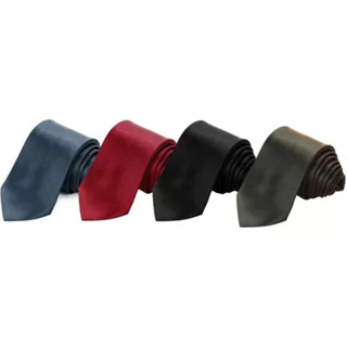 Kit Gravata Social Slim Masculina C/ 4 Cores - Marinho/Bordô/Preto/Chumbo