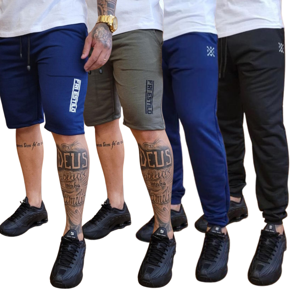 Kit 2 Bermuda e  2 Calça Jogger de Moletom Masculina Academia Treino