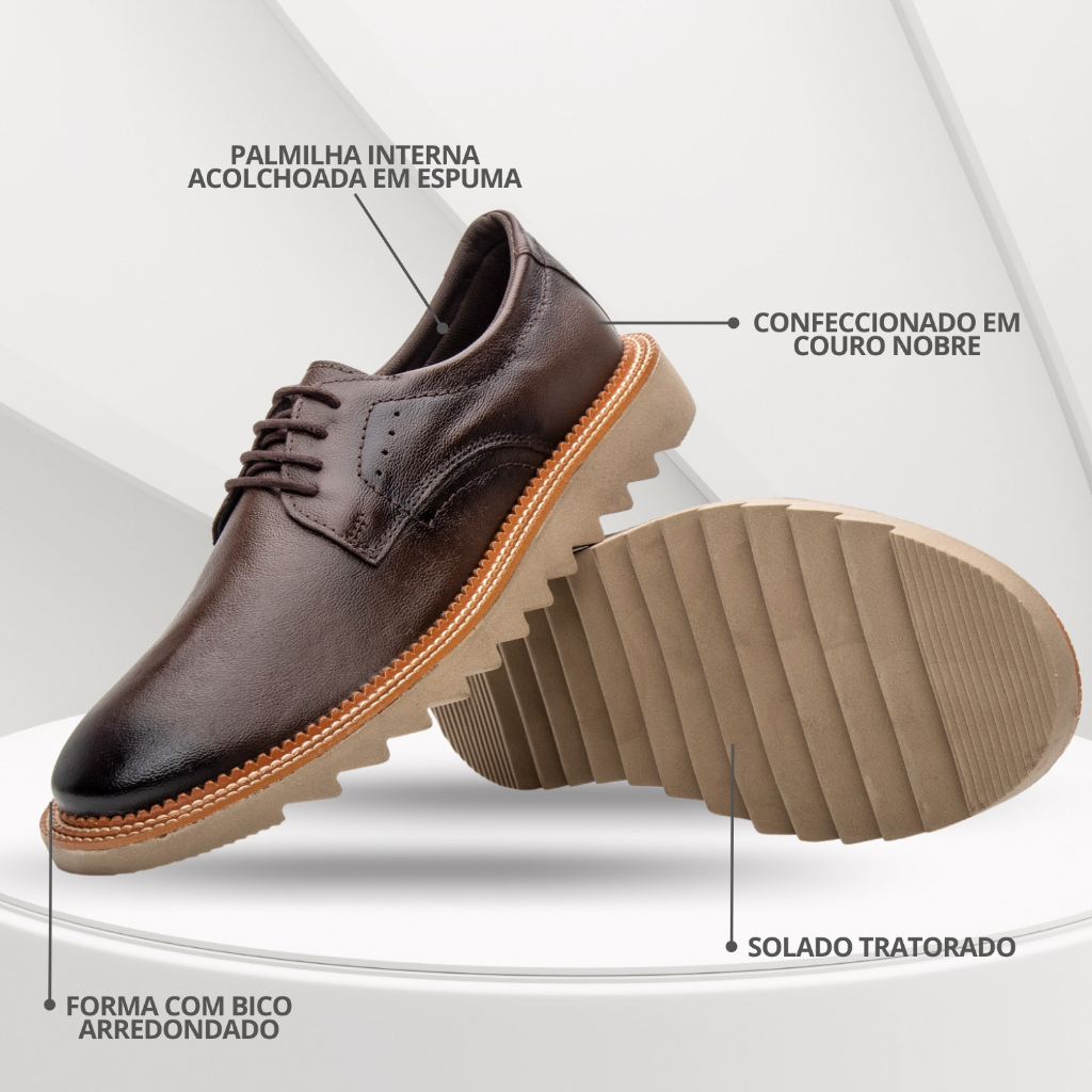 Sapato Casual Tratorado Masculino Oxford Loafer Derby Premium