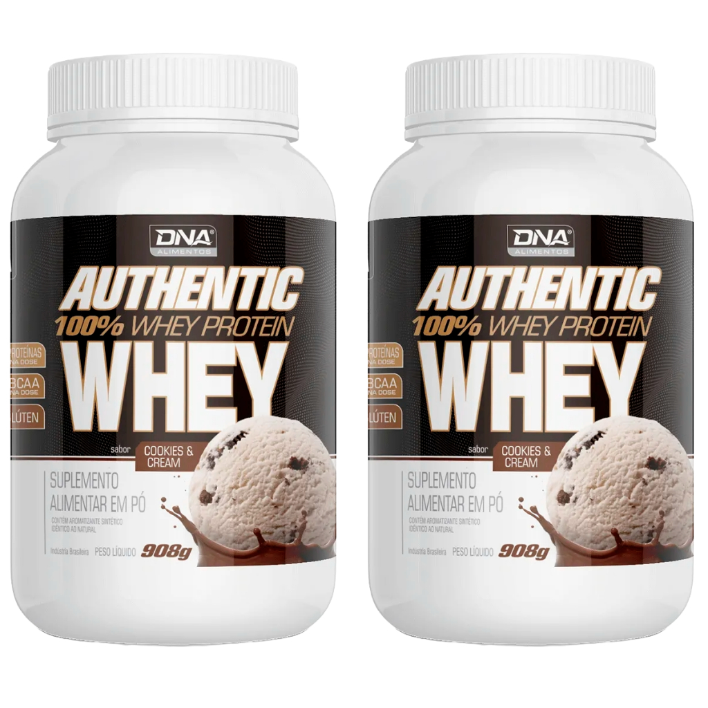 2x Authentic 100% Whey 908g Cookies e Cream - Dna Suplementos