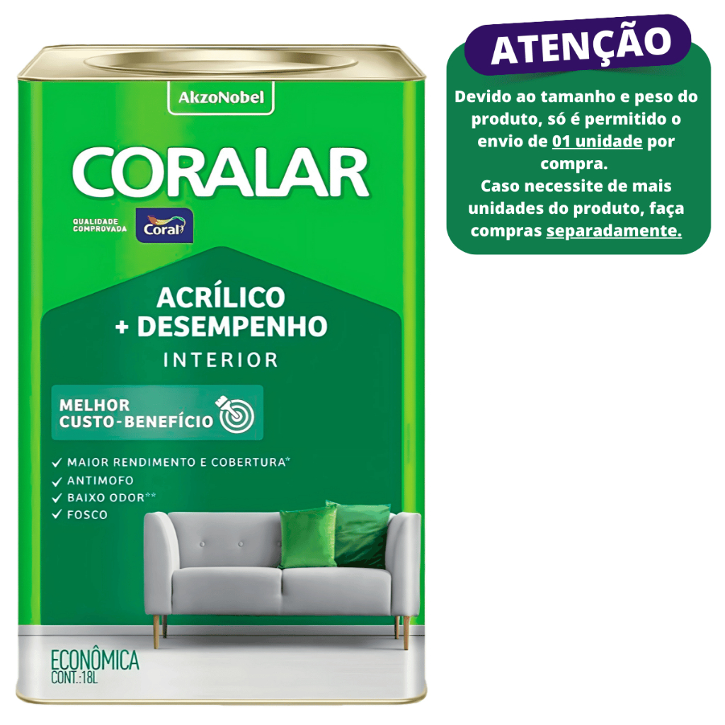 Tinta Pva Acrílica Interna Coralar Branco Fosco 18 litros - Coral