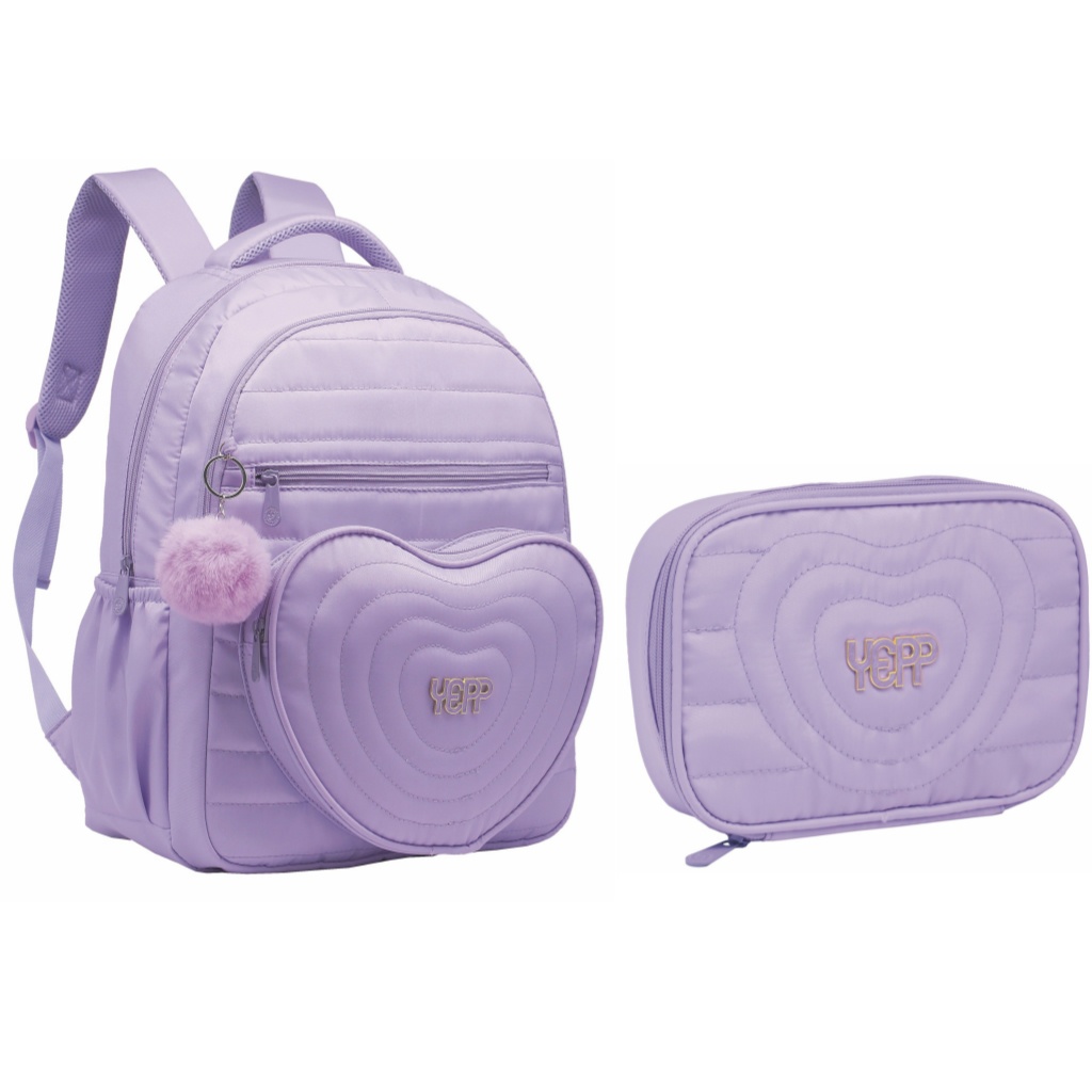 Kit Mochila Feminina Juvenil Escolar Com Estojo E Pompom em Oferta na Shopee