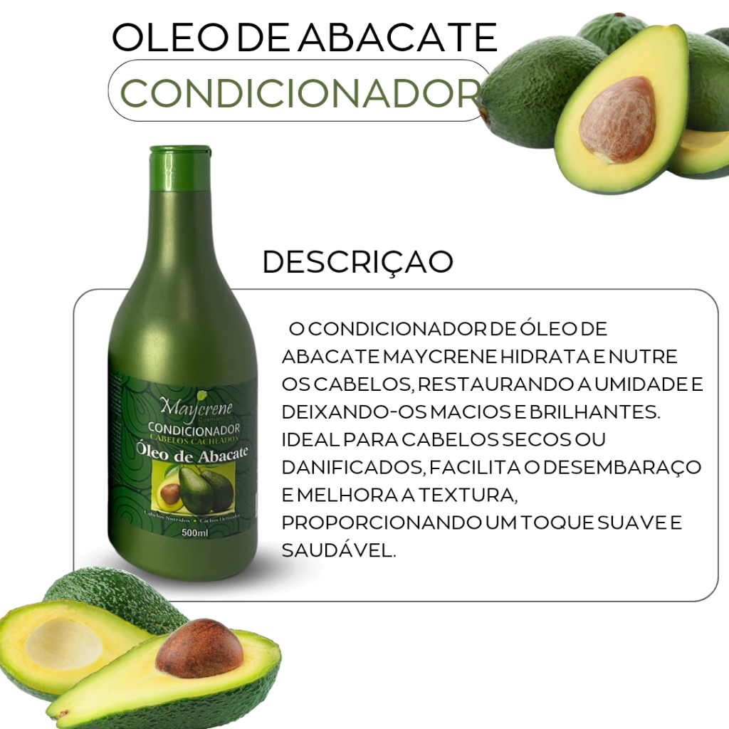Kit de Tratamento Capilar Óleo De Abacate Shampoo e Condicionador 500ml - Maycrene — imagem 2 de 2
