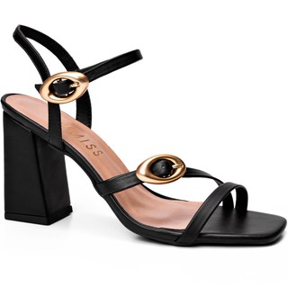 Sandália Feminina Lumiss Tiras Fivelas Salto Alto Bloco Confortável Preto em Oferta na Shopee