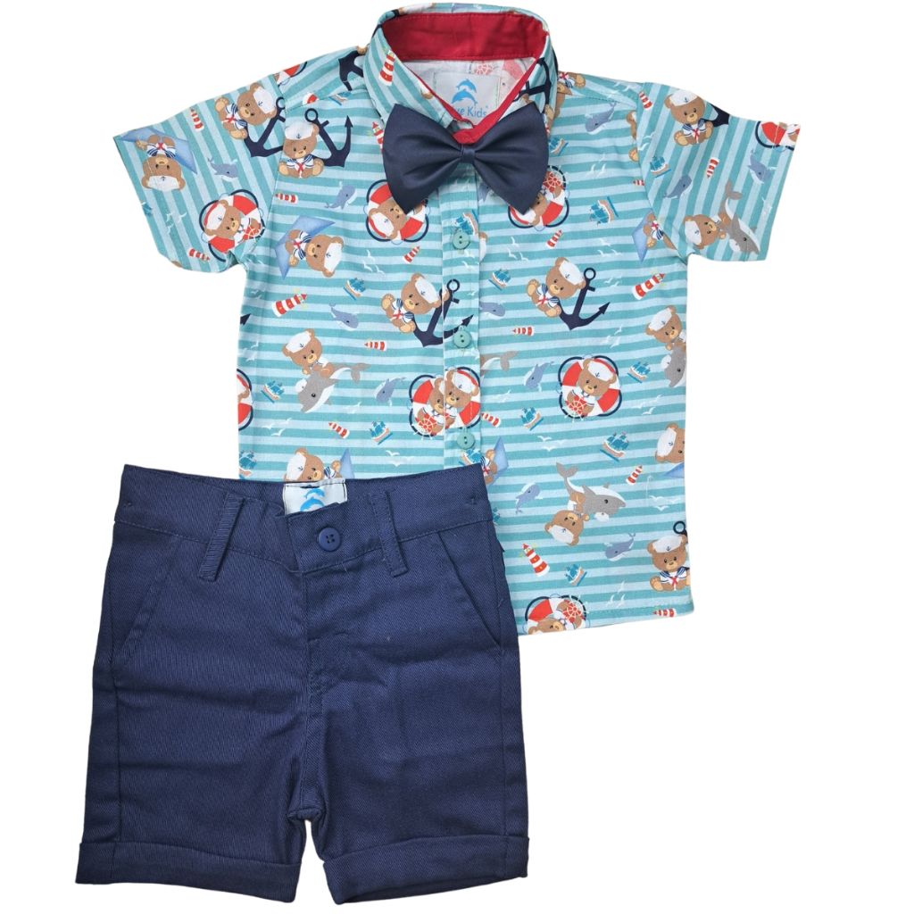 Roupa Infantil Ursinho Conjunto Marinheiro Social Bebê Menino