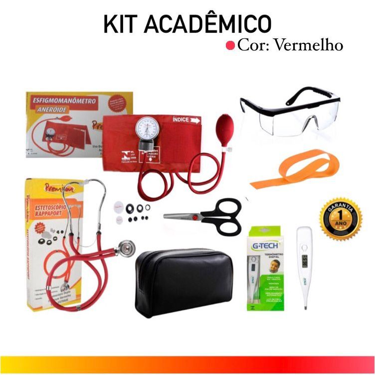Kit Enfermagem Acadêmico Vermelho, Com Aparelhos de Pressão de Alta Qualidade Premium