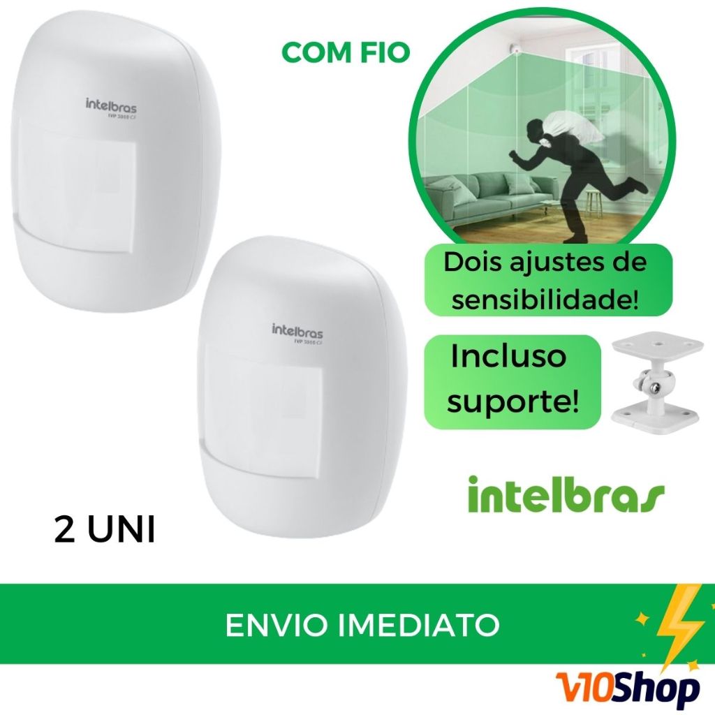 2 Sensor Movimento Com Fio IVP 3000 CF para Central Alarmes Infravermelho Intelbras