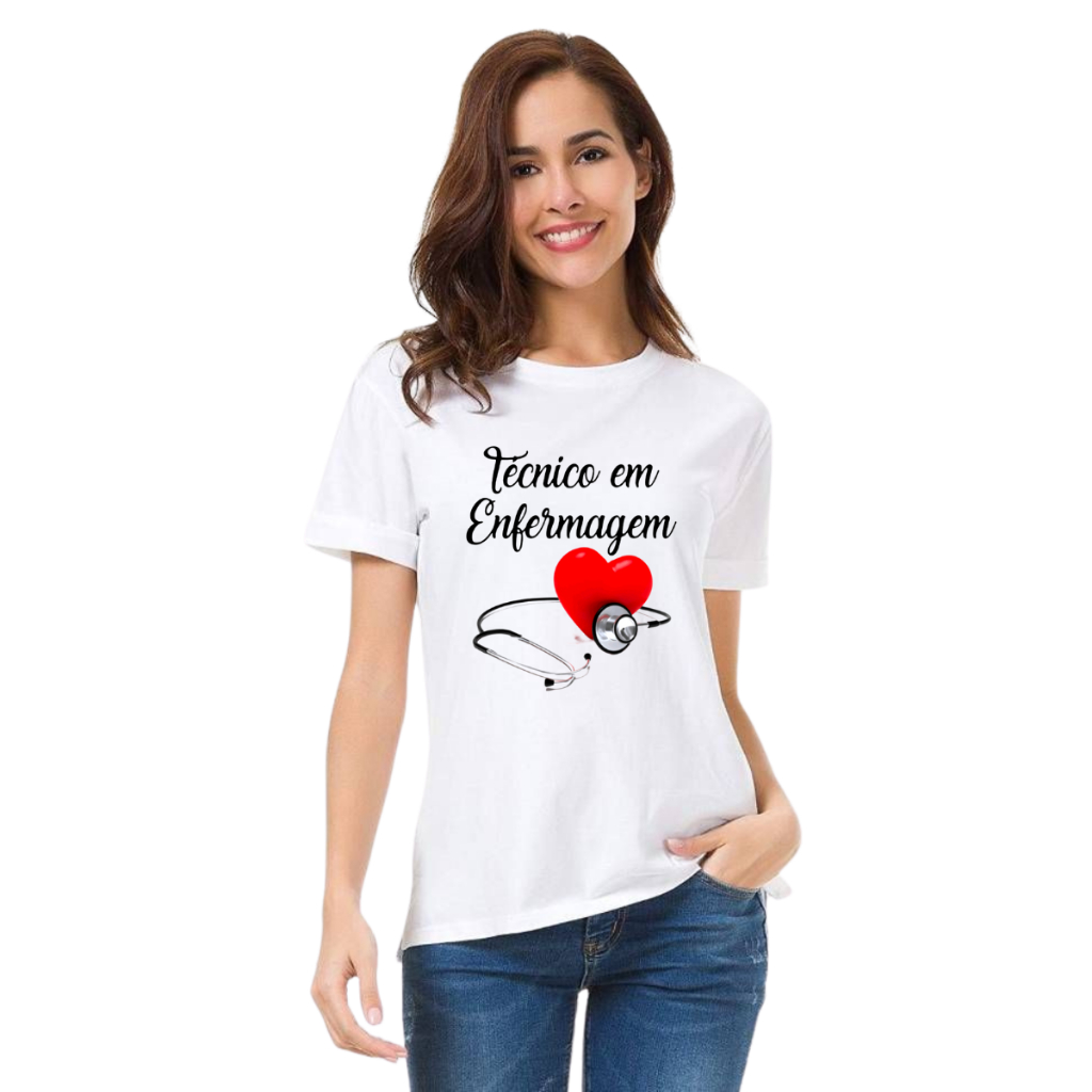 Camiseta Baby Look Feminina Tecnico De Infermagem Coraçao em Oferta na Shopee