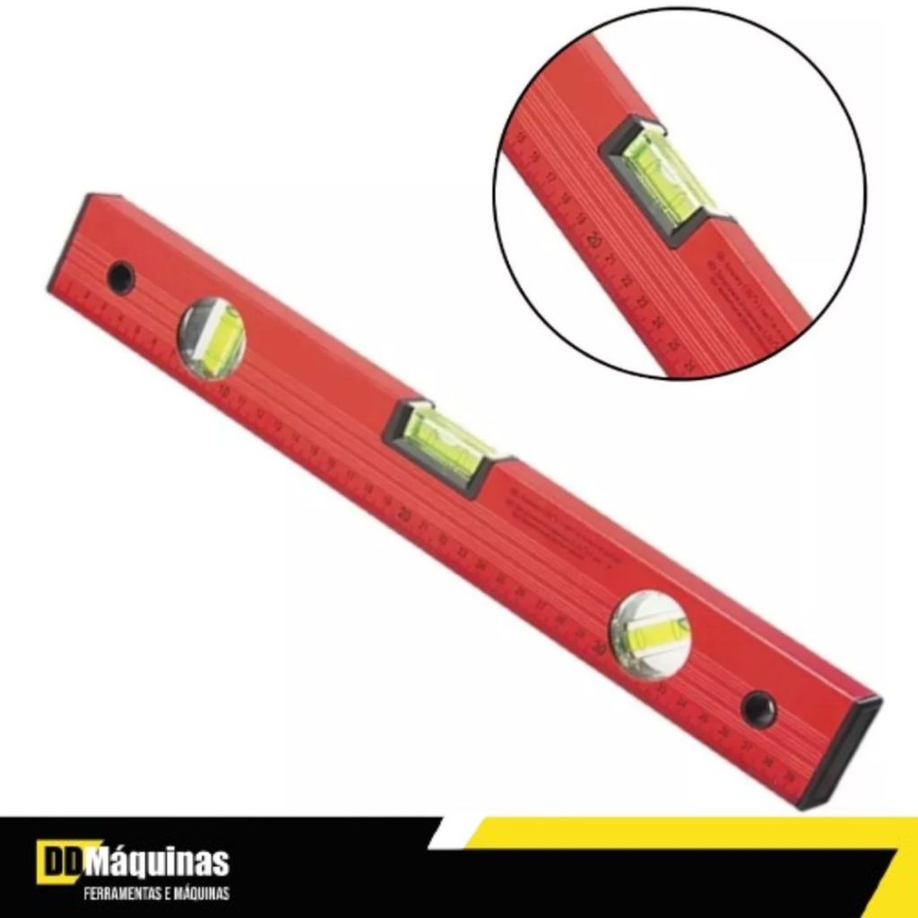 Nível de Alumínio 300mm com 3 Bolhas e Régua Vermelho - Mtx - Home & Living