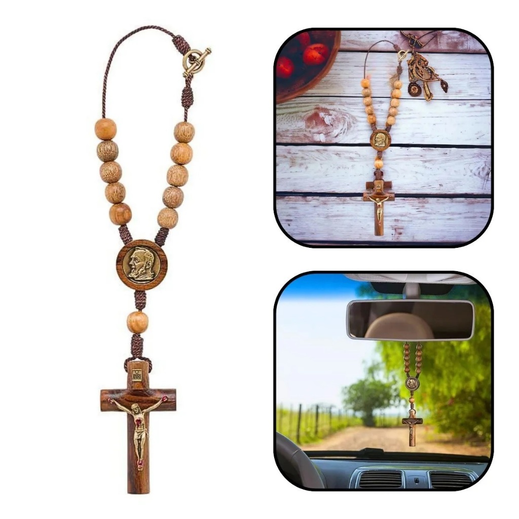 DEZENA PARA CARRO DE MADEIRA IMBUIA PADRE PIO