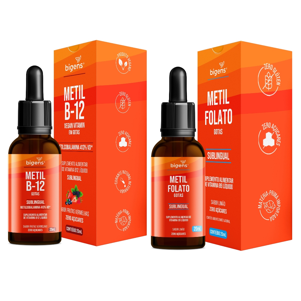 BIGENS KIT 2X B9 METILFOLATO E B12 METIL B-12 EM GOTAS BIOGENS em Oferta na Shopee