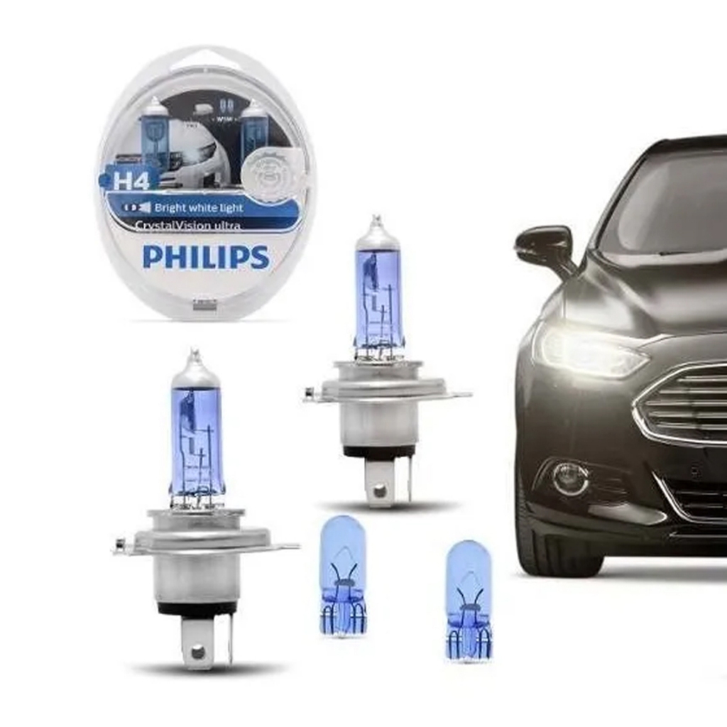 Kit Par Lampada Philips H4 Crystal Vision Ultra + 2 Pingos em Oferta na Shopee