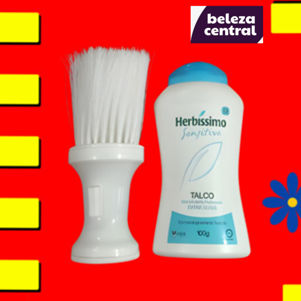 ESPANADOR TALQUEIRA para Barbeiros e Cabeleireiros Branco e Talco Herbíssimo Sensitive  Extra Suave  100g