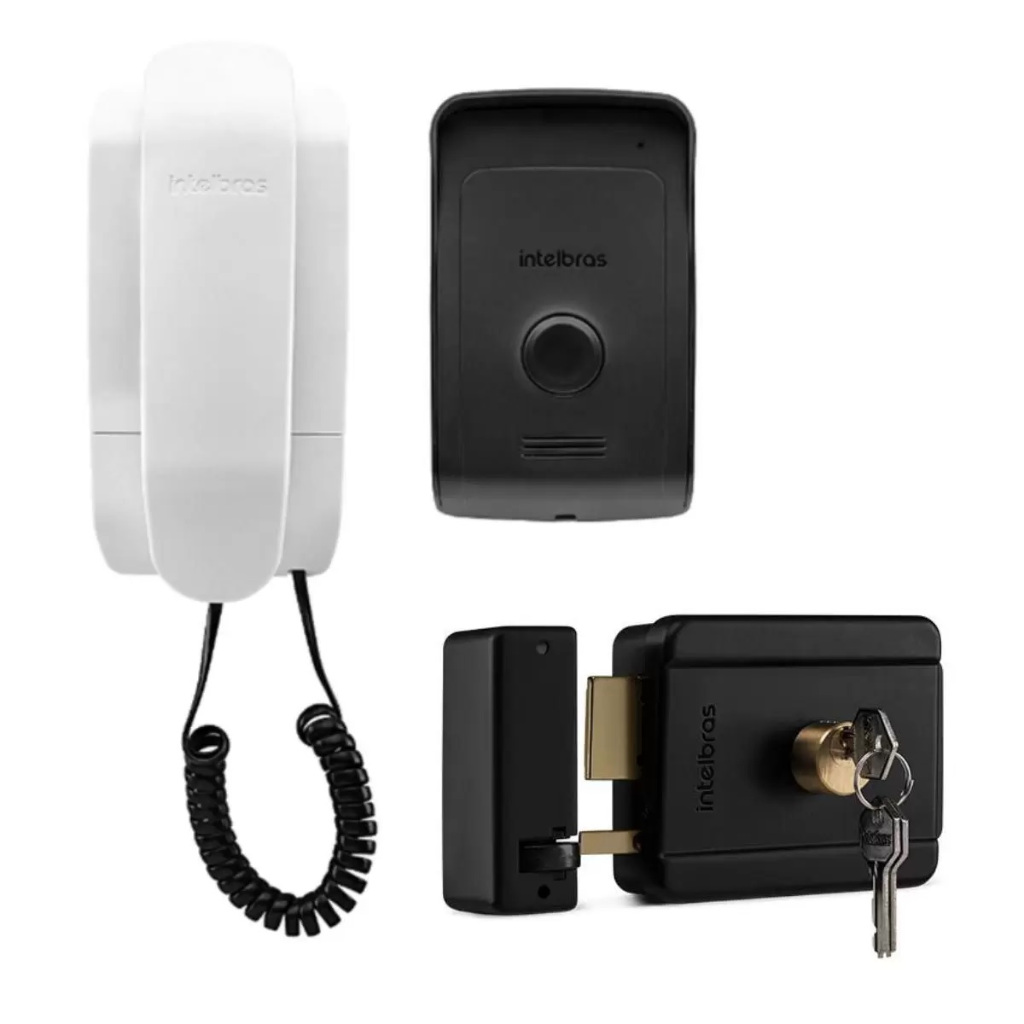 Kit Interfone Porteiro Campainha Intelbras Ipr 1010 Com Fio Interfone e Fechadura Elétrica Fx 1500