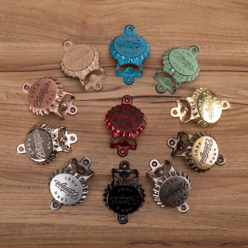 Abridor Garrafa De Cerveja Tampa Vintage Várias Cores Metal Zamac Decoração Parede Parafusos