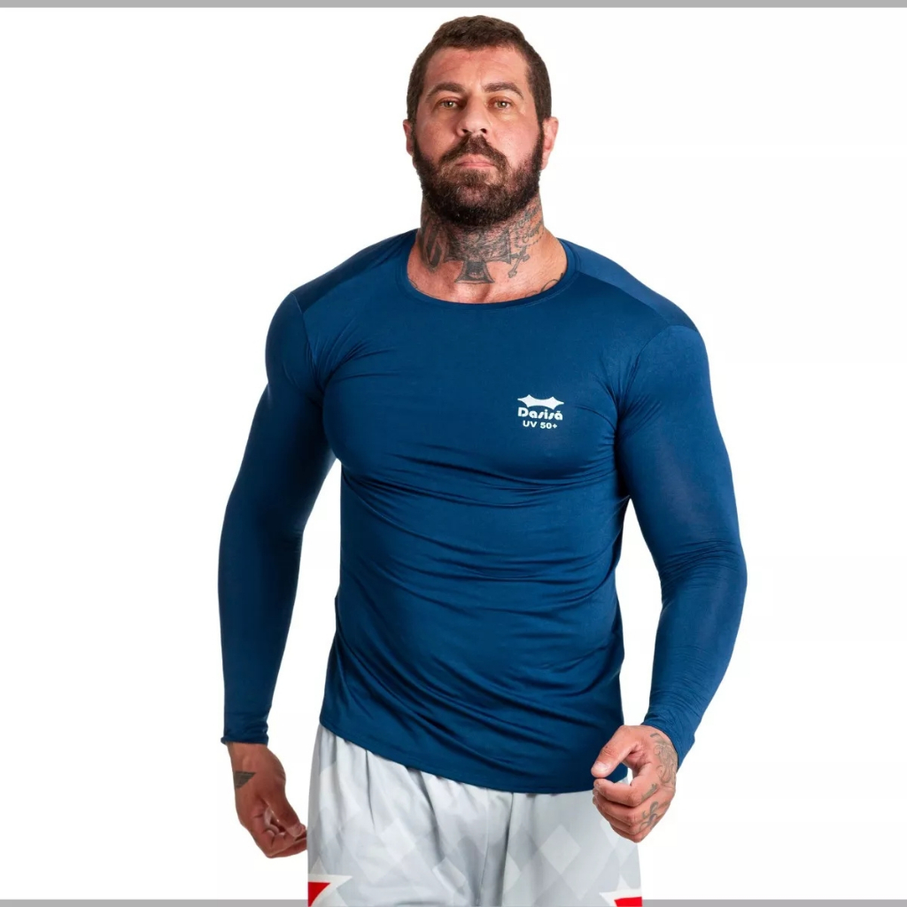Camisa Térmica Com Proteção Uv 50+ Segunda Pele Camiseta Malha Fria Academia Manga Longa